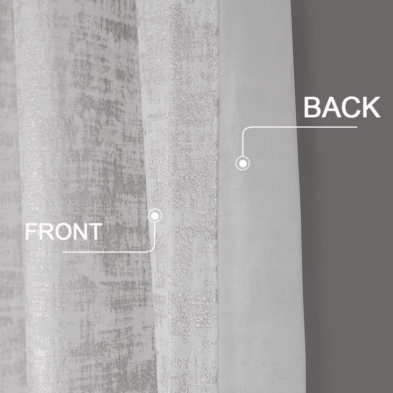 always4u White Soft Velvet Curtains 84 Inch Length Luxury Bedroom Curtains Silver Foil Print Window Treatments for Living Room Set of 2 - Image 3